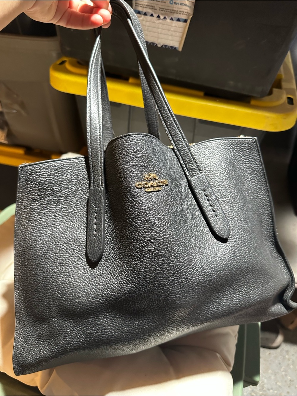 Coach Black Pebbled Leather Mini Tote with Gold Logo